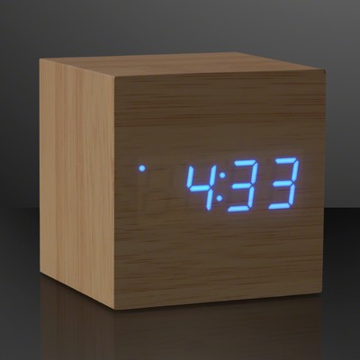 Blue LED Cube Alarm Clock with USB - BLANK