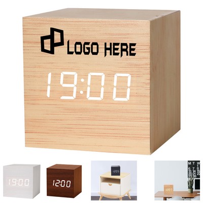 Wooden Cube Digital Alarm Clock