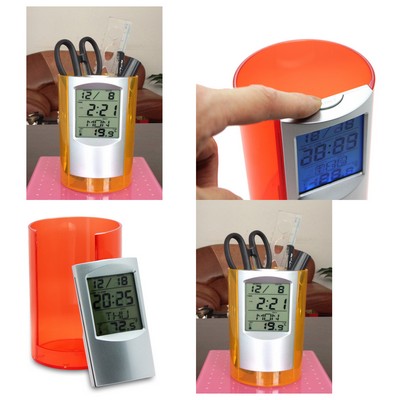 Digital Alarm Clock With Pen/Pencil Holder